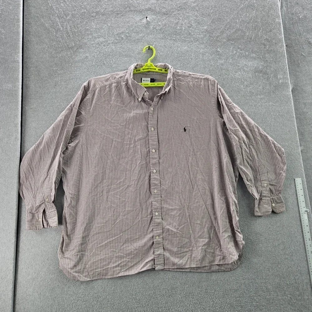Ralph Lauren Men Button Up Shirt 4XB Red Pony Embroidery Check Long